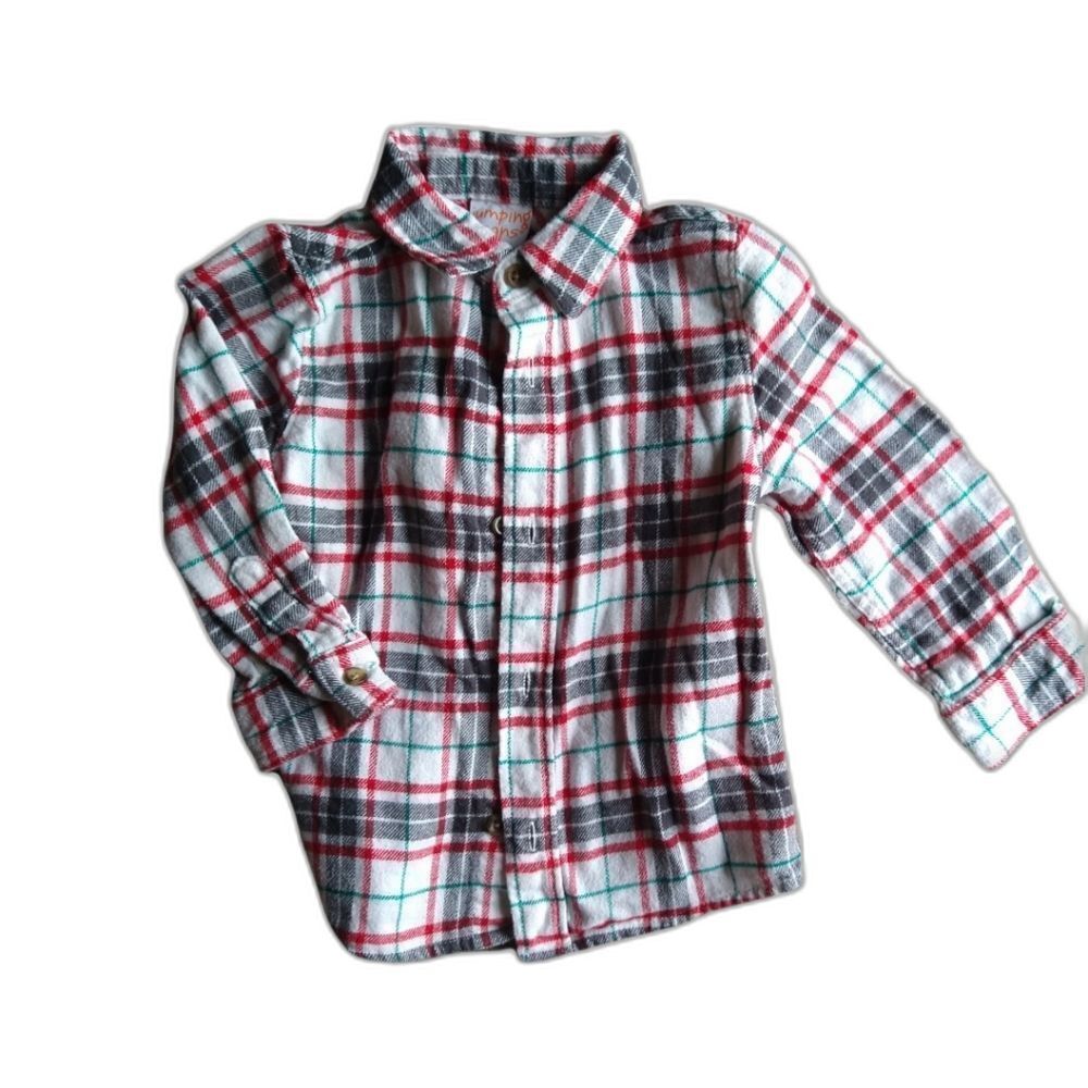 Jumping Beans Red & White Plaid Flannel Button Down Shirt 12-18M